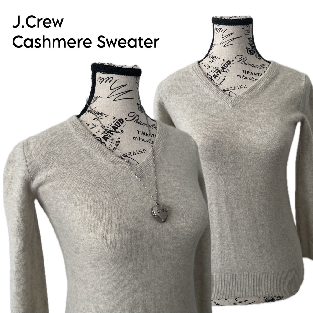 J. Crew Women's V-Neck Cashmere Sweater - Oatmeal/Light Beige